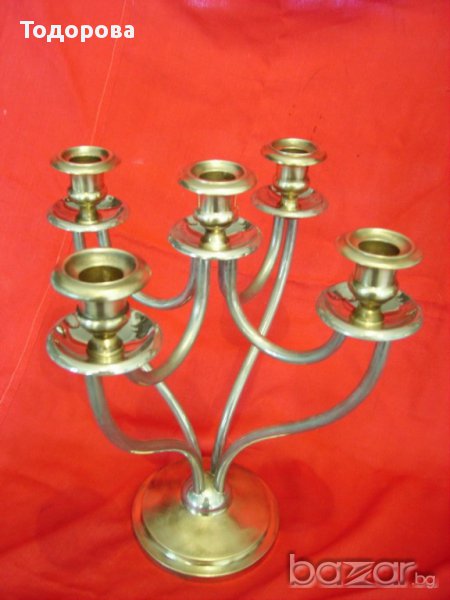 Стилен тежък масивен свещник от месинг и посребряване, снимка 1