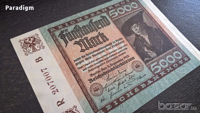 Банкнота - Германия - 5 000 марки UNC | 1922г., снимка 1