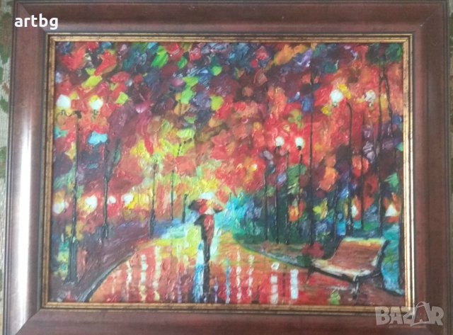 Автентична картина "В парка", снимка 5 - Картини - 24694279