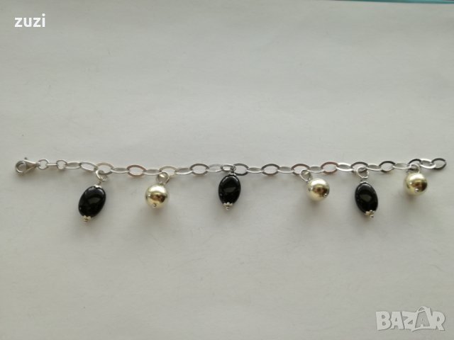  Сребърна гривна с оникс - сребро проба 925, снимка 4 - Гривни - 24520861