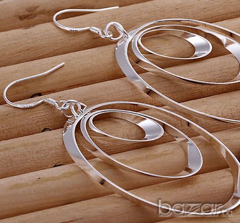 Сребърни овални обеци, снимка 2 - Обеци - 8496306