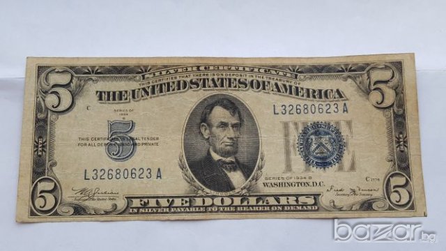 RARE $ 5 DOLLARS 1934-B  Low Issue, снимка 2 - Нумизматика и бонистика - 19845364