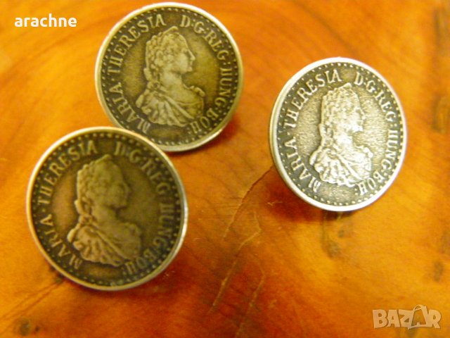 Три сребърни копчета с образа на имп.Мария Терезия, снимка 3 - Колекции - 24545574