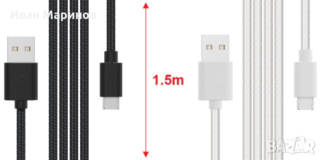 Текстилен кабел за данни micro USB, 1.5м, снимка 1 - USB кабели - 23649122