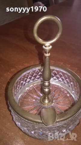 АНТИКА кристал и месинг-ретро пепелник за колекция-14х10см--внос франция, снимка 11 - Антикварни и старинни предмети - 23586731