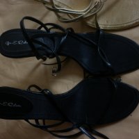 Страхотни сатенени сандали в черно , снимка 3 - Сандали - 19099075