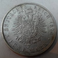 5 марки Германия 1874г, снимка 3 - Нумизматика и бонистика - 21971968