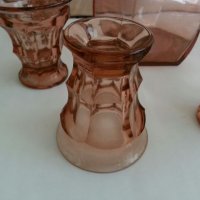 антикварен сервиз цветно розово стъкло , снимка 8 - Антикварни и старинни предмети - 26203494