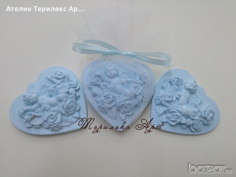 Ангелче с цветя в синьо за кръщене-подаръци за Вашите гости, снимка 1