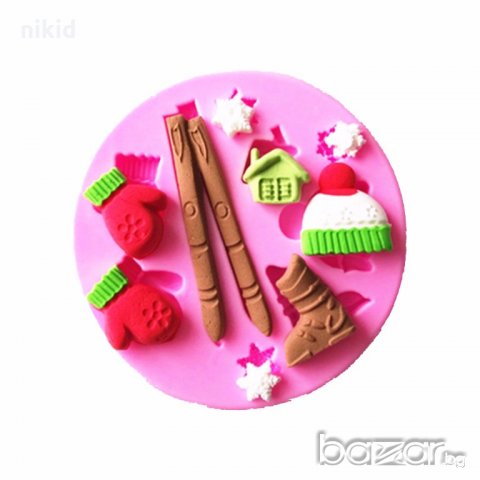 Зима шапка ръкавици ски силиконов молд форма за украса торта мъфини с фондан шоколад, снимка 2 - Форми - 18649433