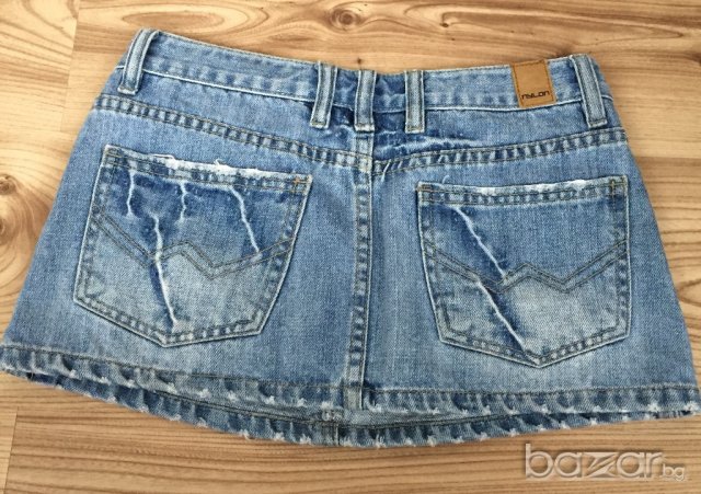 Дамска дънкова къса пола NYLON, size XS, изтъркана, прокъсана, НОВА!!!, снимка 2 - Поли - 11059500