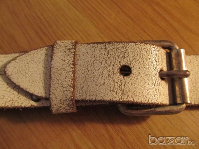 Солиден мъжки колан от дебела телешка кожа - бял - допълнително протъркана  и напукана, снимка 2 - Колани - 20321864