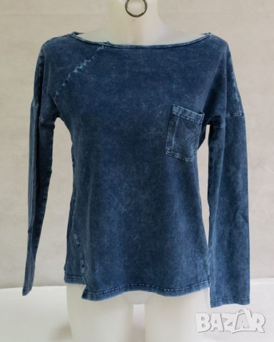 Памучна синя дамска блуза My Manifesto - M, снимка 2 - Блузи с дълъг ръкав и пуловери - 22208639