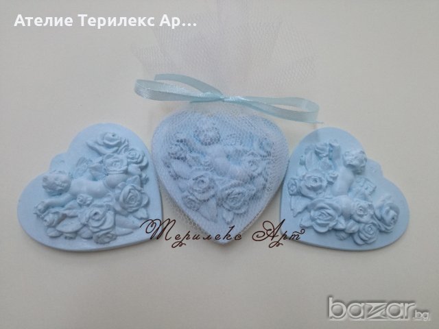 Ангелче с цветя в синьо за кръщене-подаръци за Вашите гости, снимка 1 - Подаръци за кръщене - 20902453