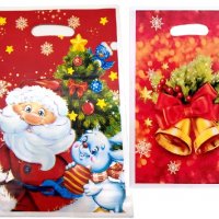 10 бр Двустранни червени Коледни Дядо Коледа камбанки торбички за сладки подарък, снимка 1 - Други - 24316899