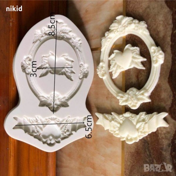 Овална Рамка с декор сърце силиконов молд форма за декор украса торта фондан шоколад и др, снимка 1