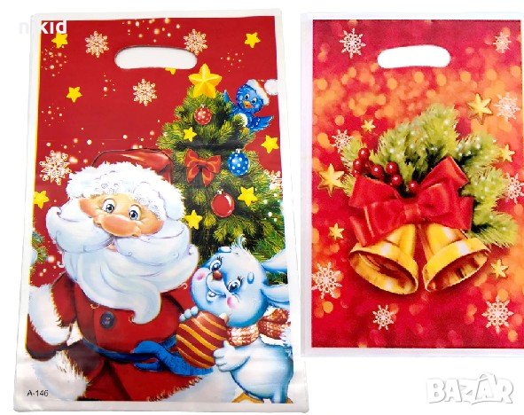10 бр Двустранни червени Коледни Дядо Коледа камбанки торбички за сладки подарък, снимка 1