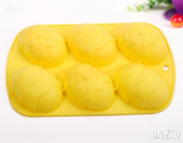 6 големи Великденски яйца Яйце райета точки дълбок силиконов молд форма калъп за шоколад гипс сладки, снимка 1