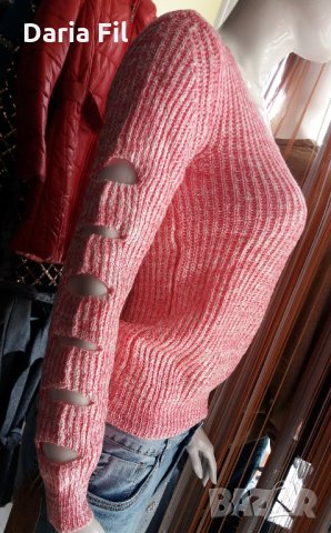 НОВО! СТРАХОТЕН пуловер в бяло-розово-сребристо, снимка 2 - Блузи с дълъг ръкав и пуловери - 24072593