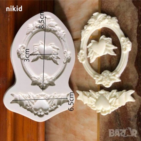 Овална Рамка с декор сърце силиконов молд форма за декор украса торта фондан шоколад и др