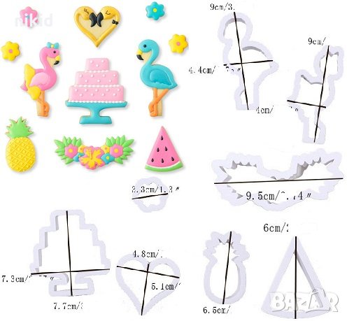 Фламинго Хаваи сет 8 пластмасови резци форми украса торта сладки бисквитки, снимка 1 - Форми - 22520386