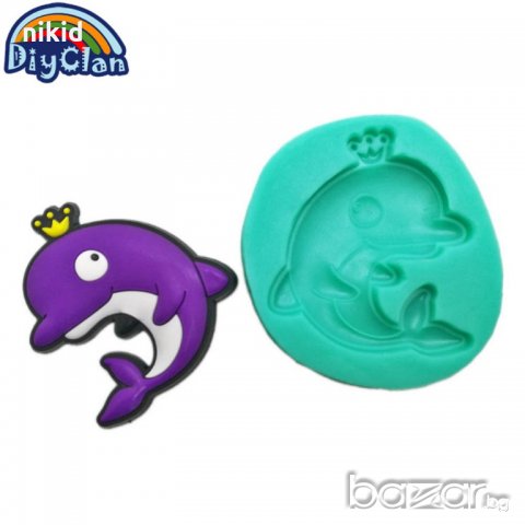 Делфин делфинче с коронка в кръг силиконов молд форма фондан шоколад торта украса мъфини бисквитки