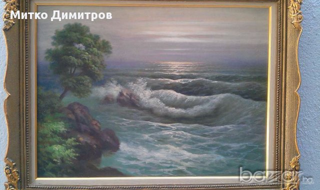Стара картина Море на Григорий Лебски , снимка 3 - Картини - 10439352