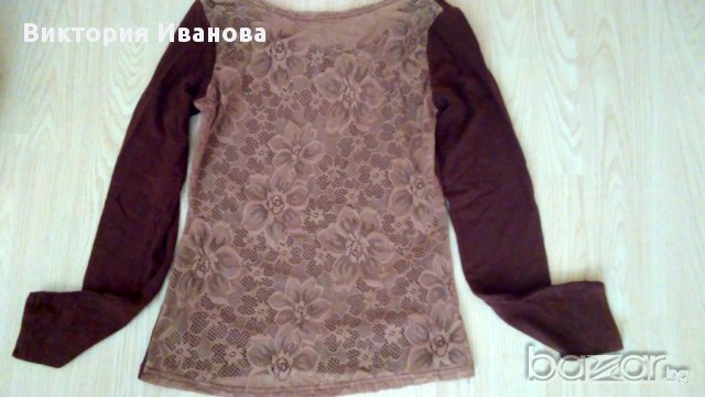 Кафява блуза с дантелен гръб, снимка 2 - Блузи с дълъг ръкав и пуловери - 12416860