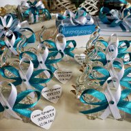 Комплект за кръщене и подаръчета в светло синьо и тюркоаз с кръстче, снимка 2 - Подаръци за кръщене - 16620017