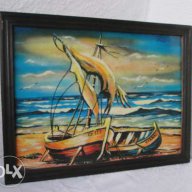 Картина с рамка - морски пейзаж, лодки, море, маринистика, снимка 3 - Картини - 16256957