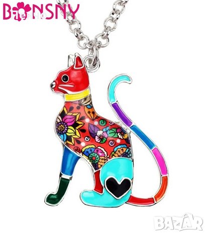 Медальон декоративен котка коте котешко колие верижка Бижута ланец ланче огърлица за момичета, снимка 1