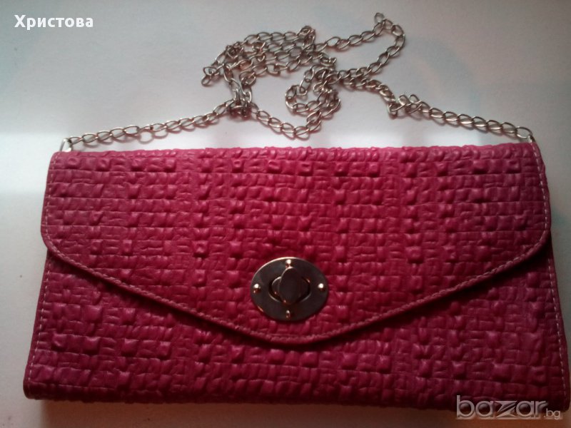 Розова чанта-плик от релефна еко кожа., снимка 1