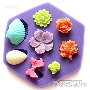 панделка мида капка цветя шестоъгълен силиконов молд форма за украса торта сладки с фондан мъфини, снимка 1