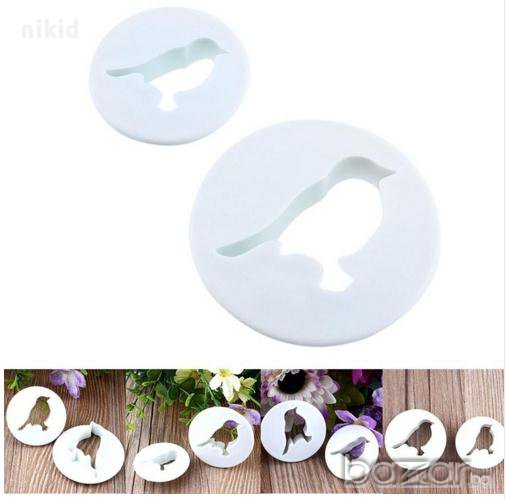 2 бр птичка врабче пластмасови резци украса сладки бисквитки торта фондан и др, снимка 1