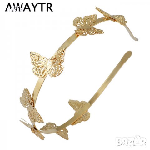 метална диадема венец със златисти пеперуди дамска детска, снимка 2 - Аксесоари за коса - 21880504