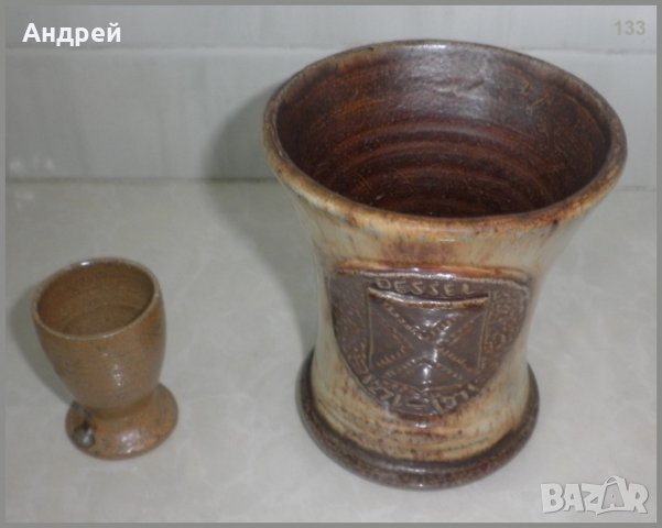 Лот:керамична халба с релефна украса с надпис +керамична  яйчарка(може и свещник,ако решите), снимка 2 - Други - 23218868