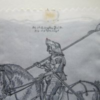 Уникална авторска картина Рицар върху тъкана каприна , снимка 5 - Картини - 25407670
