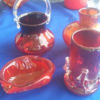 Червено стъклени красоти ваза, котле, пепелник от един сет, снимка 11 - Декорация за дома - 26155942