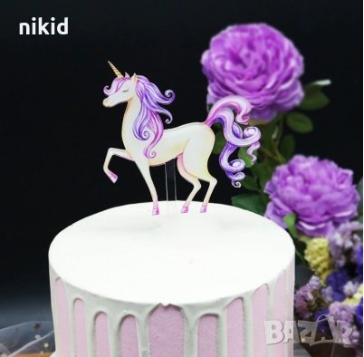 Еднорог красива грива цветен твърд Акрил топер за торта украса, снимка 1