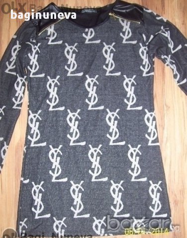 дамска блузка-туника с кожени ръкави на YSL реплика-размер- М-Л - ХЛ, снимка 7 - Туники - 9218715