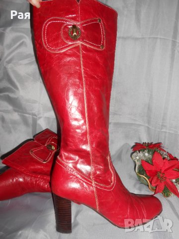 Елегантни кожени ботуши Fiorelli червени със златни елементи , снимка 4 - Дамски ботуши - 23847632