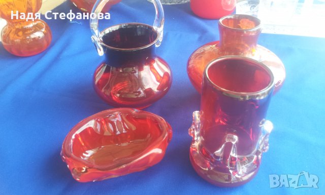 Червено стъклени красоти ваза, котле, пепелник от един сет, снимка 11 - Декорация за дома - 26155942