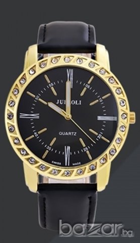 Елегантен кварцов часовник JUBAOLI с черна кожена каишка , снимка 3 - Други - 18927370