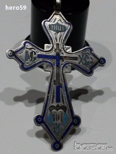 Стар сребърен,сребро 84, руски кръст с емайл-19в., снимка 1