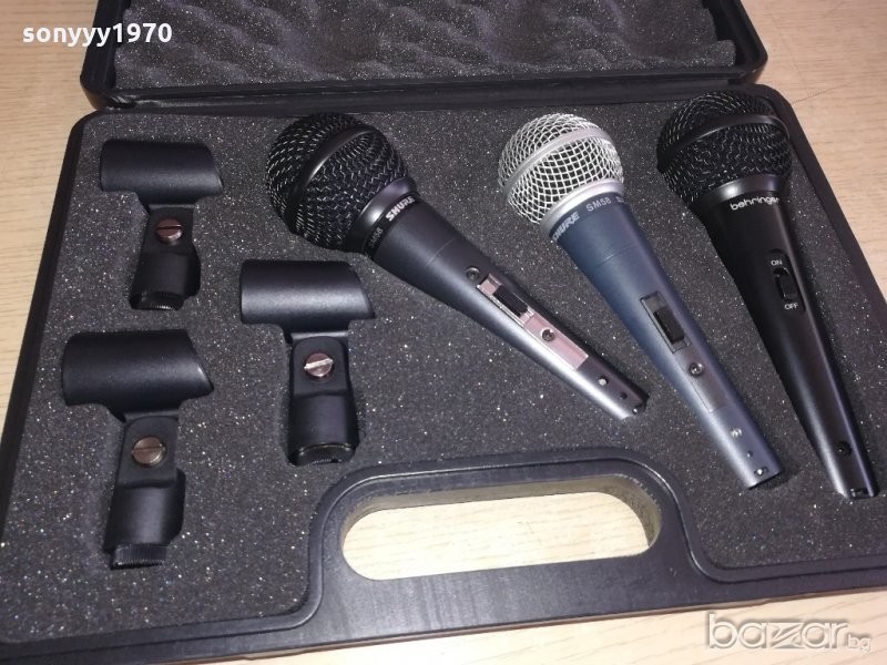 shure & behringer-микрофони комплект с куфар и държачи, снимка 1