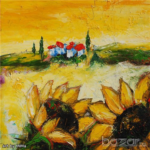 Два слънчогледа - картина, oil painting - Мима / Art by MiMa, снимка 1