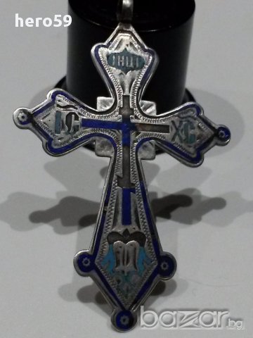 Стар сребърен,сребро 84, руски кръст с емайл-19в., снимка 1 - Антикварни и старинни предмети - 17055462