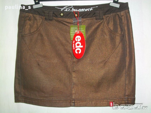 Два броя / Дънкова мини пола EDC by "Esprit" / кафява и в каре с плисета, снимка 2 - Поли - 14939981