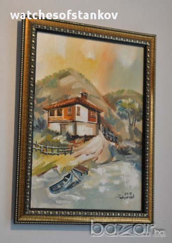 Кирил Иринчев "Къща край езерото" масло върху платно 29/39см, снимка 6 - Картини - 11415339