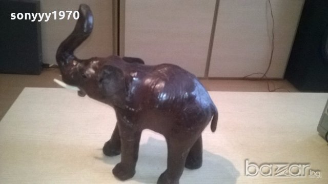 ГОЛЯМ Слон-голям-кожено покритие-30х30х13см-внос швеицария, снимка 5 - Антикварни и старинни предмети - 18314700